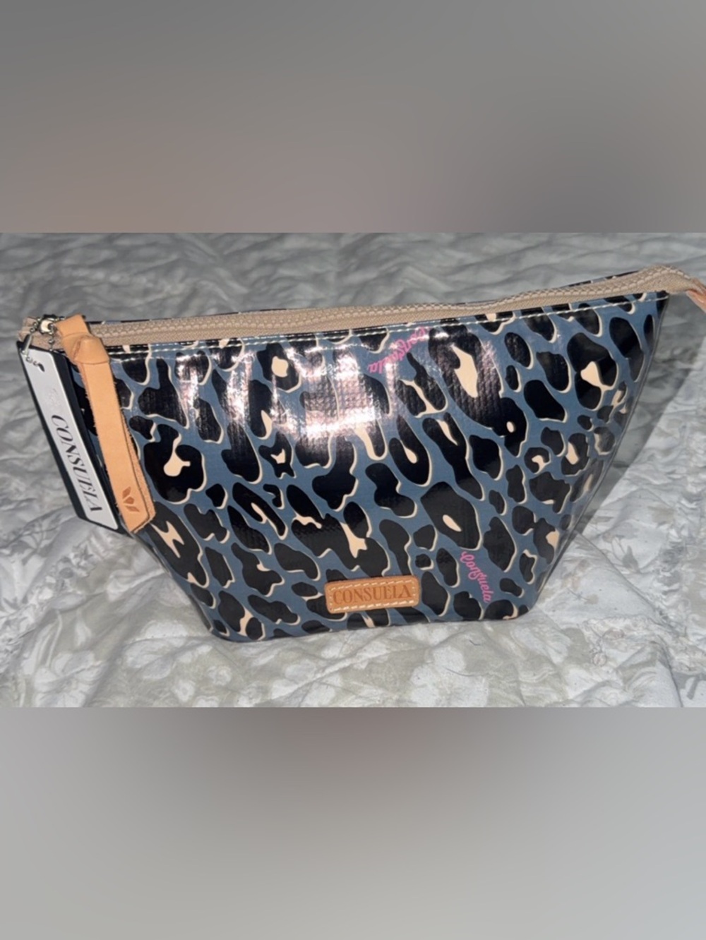 Consuela Blue Black Cream Leopard Cosmetic Bag